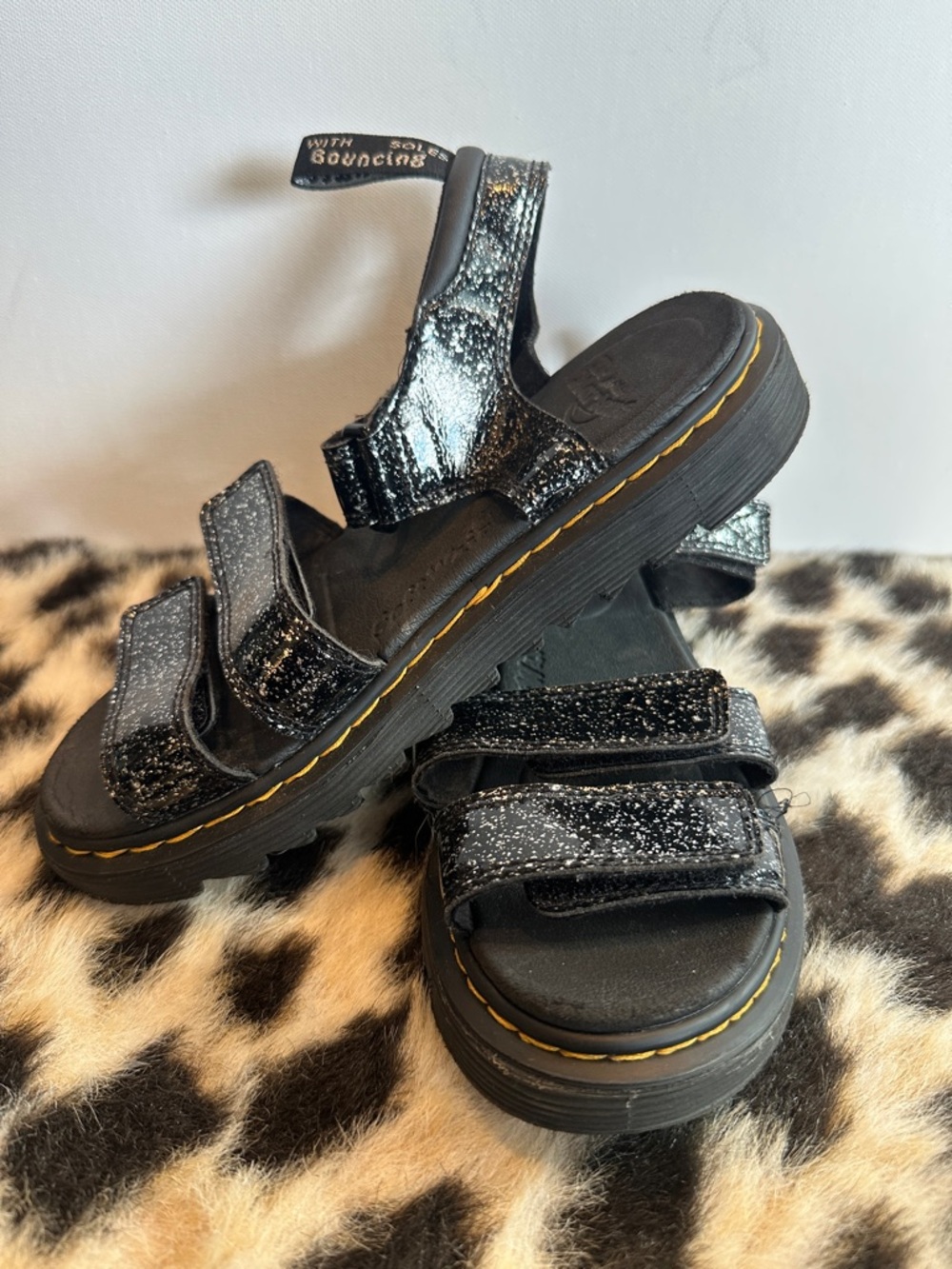 Dr. Martens Black Glitter Strappy Kids Sandals